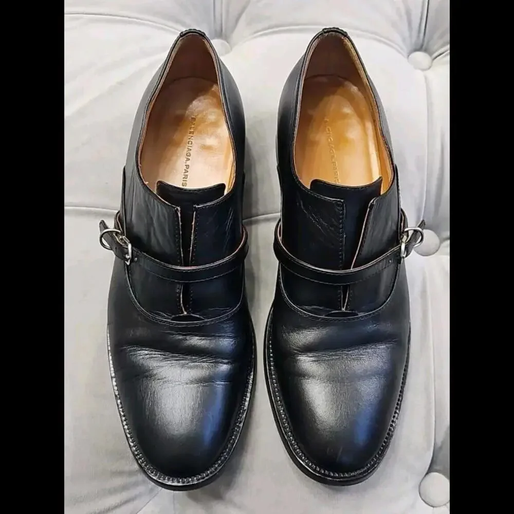 Balenciaga Paris Papier Derby Oxford Black Leather Skinny Buckle Womens Shoes 40 - Picture 4 of 16
